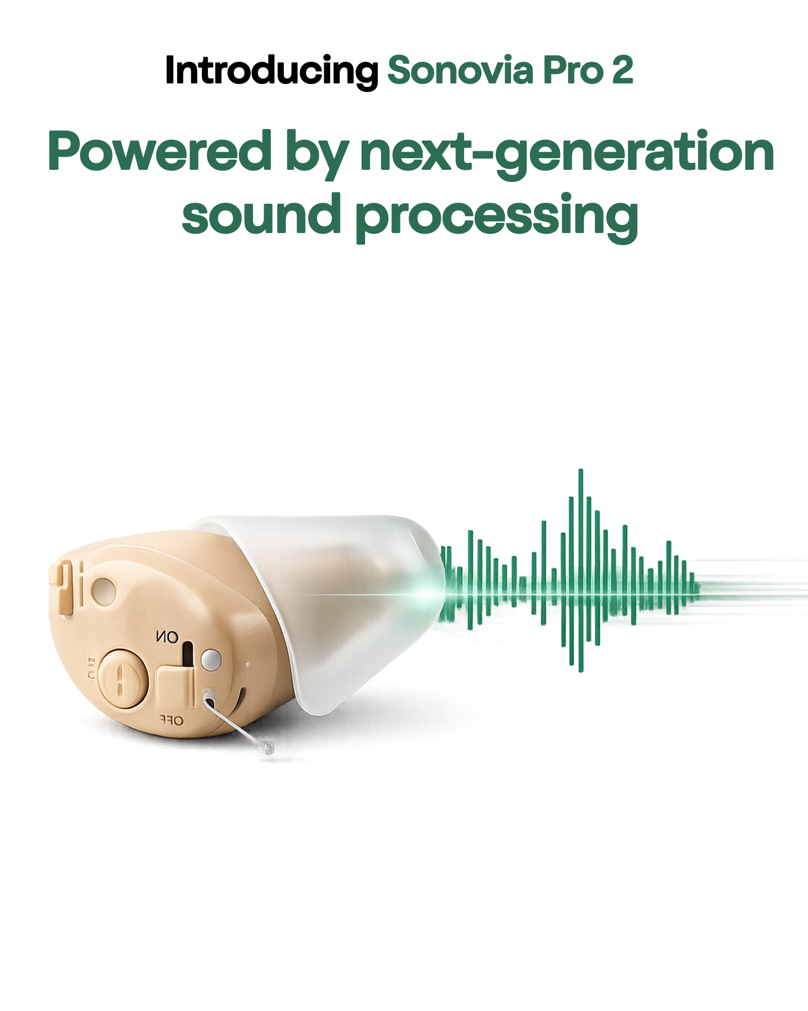 Sonovia Pro 2 invisible hearing amplifier with advanced sound processing technology enhancing speech clarity and everyday listening experience